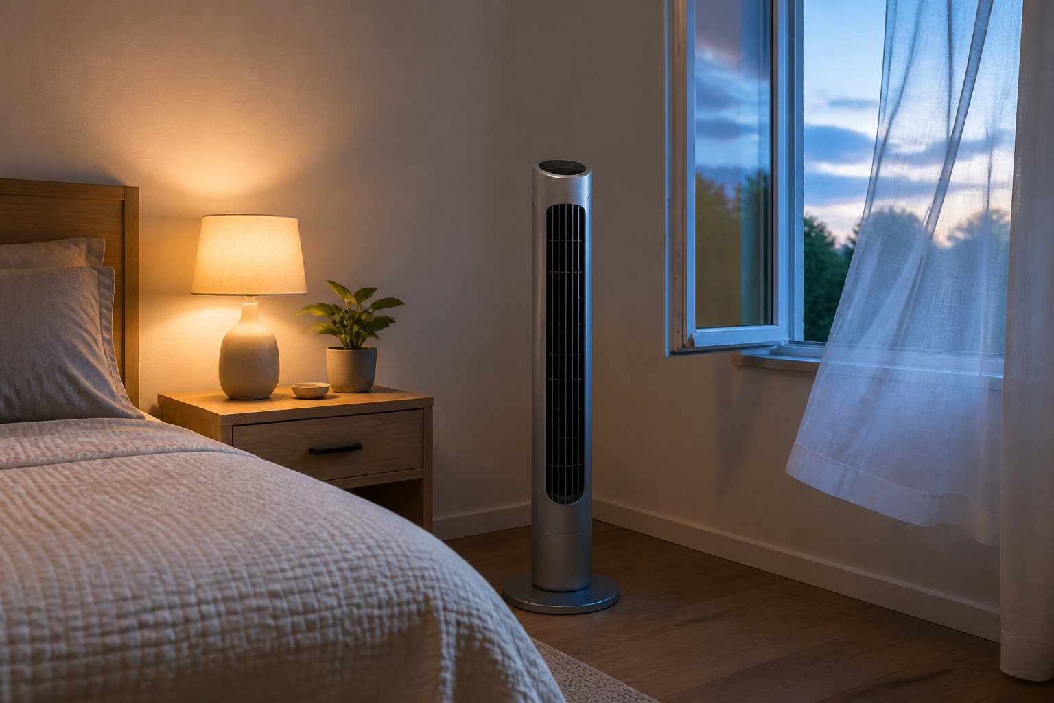 Leiser Turmventilator im Schlafzimmer bei sommerlicher Abendlueftung