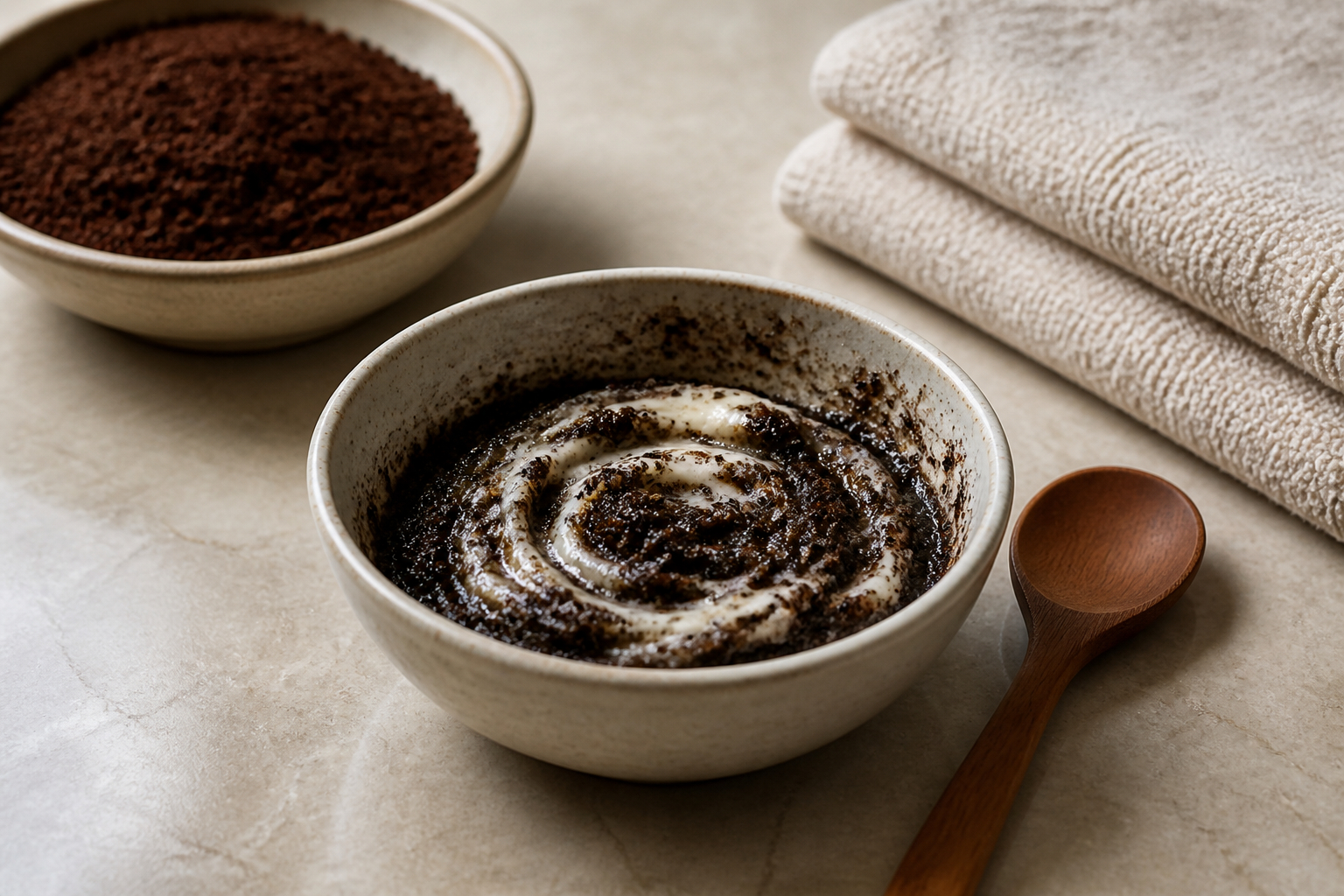 Kaffeesatz als Handpeeling nach dem Kochen