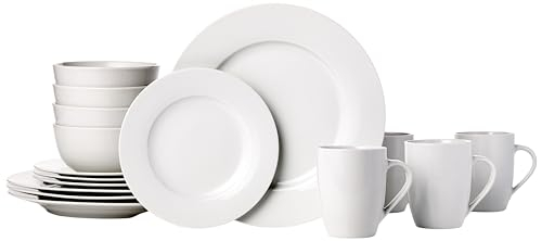 Amazon Basics Geschirrservice, 16 Stück, für 4 Personen, Weiß