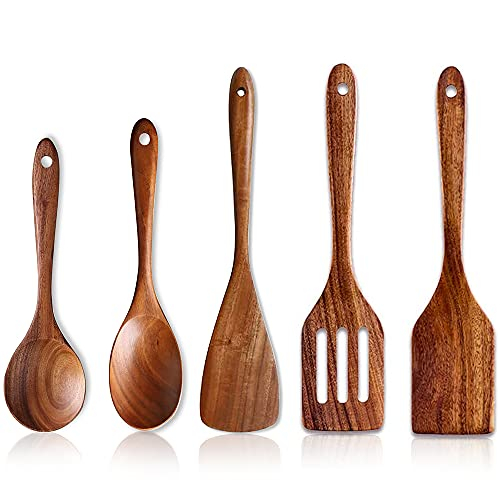 5 Stück Pfannenwender Holz Mit Loch Küchenutensilien Set