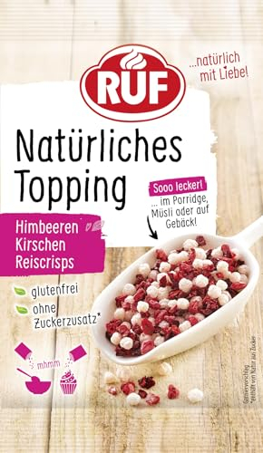 RUF Natürliches Topping mit Himbeeren, Kirschen, Reiscrisps