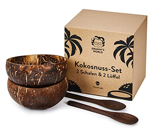 Granny's World® Exclusive Kokosnuss-Schalen 2er Set mit Löffeln
