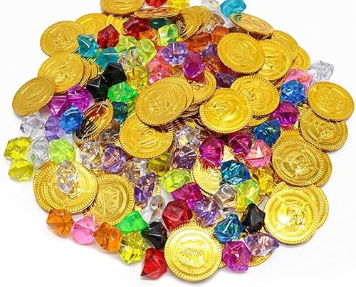 PIQIUQIU 150 Stück Piraten Goldmünzen und Edelsteine