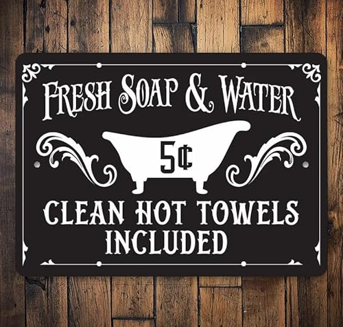 Schild mit Aufschrift 'Fresh Soap & Water'