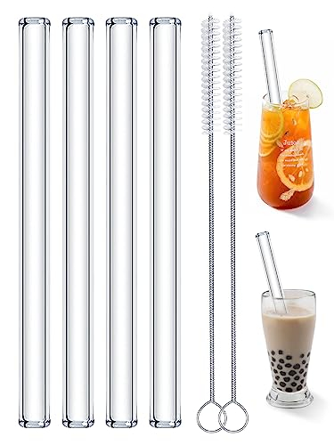 Realure 4 Stück Glas Strohhalm Wiederverwendbar mit Reinigungsbürsten