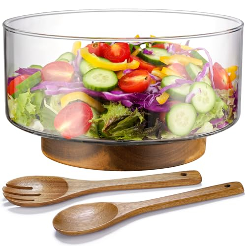 NiHome Salatschüssel Glas Set mit Salatzange