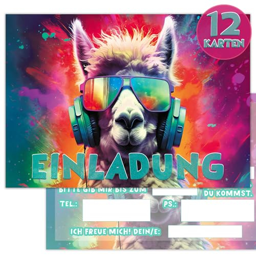 VOSVOLO 12 x Lama Einladungkarten Kindergeburtstag