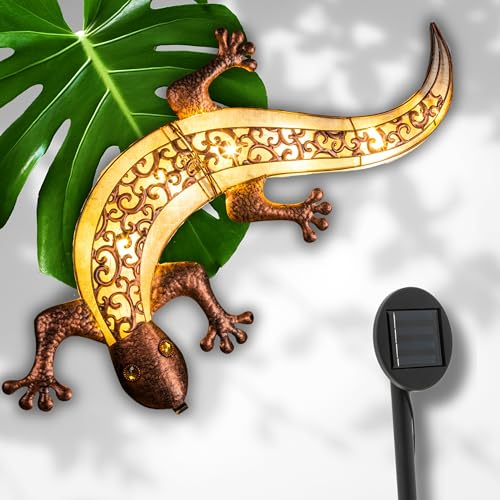LED Solar Metall Wanddeko Gecko