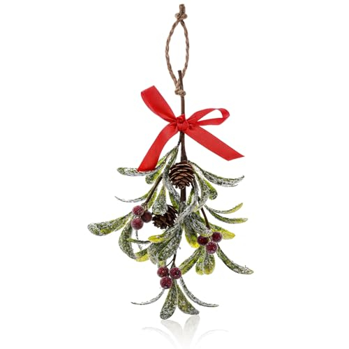 JIEYAO Weihnachts-Mistelzweig-Dekor mit roter Schleife