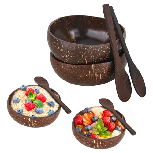smtfcty Kokosnuss Schalen 2er Set mit Kokos Löffel