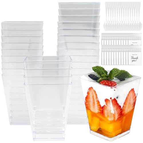 VEGCOO 200 Stück Set 150ml Dessertbecher Plastik + Deckel + Löffeln