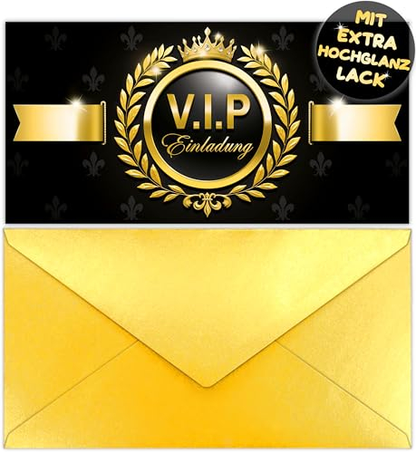 12x VIP EINLADUNGSKARTEN + 12x UMSCHLÄGE Gold