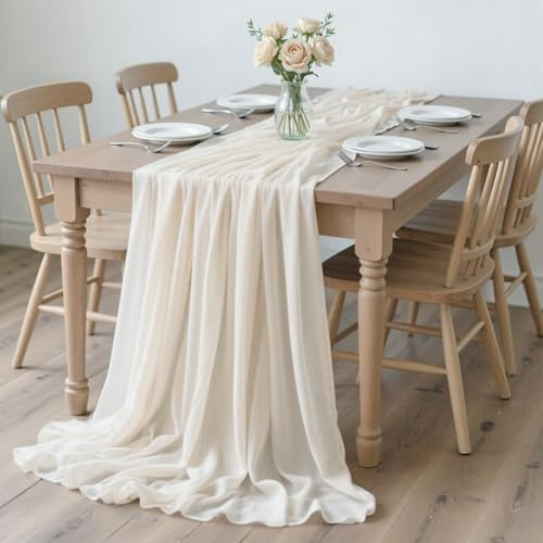 H HOMEWINS Tischläufer 305 x 70 cm aus Chiffon