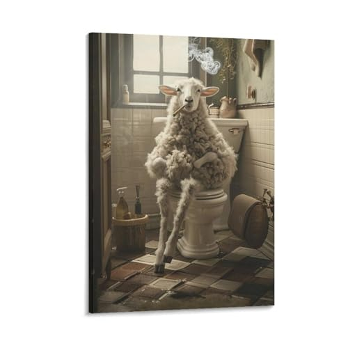 FDBEKPJY Schafe auf der Toilette Leinwand-Poster