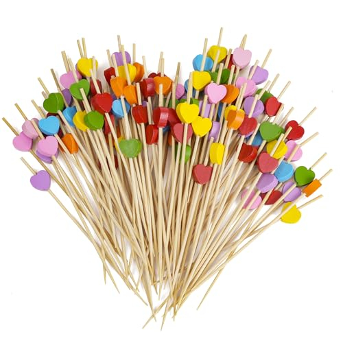100 Stück Cocktailspieße, 12 CM Schaschlikspieße Holz mit Herz