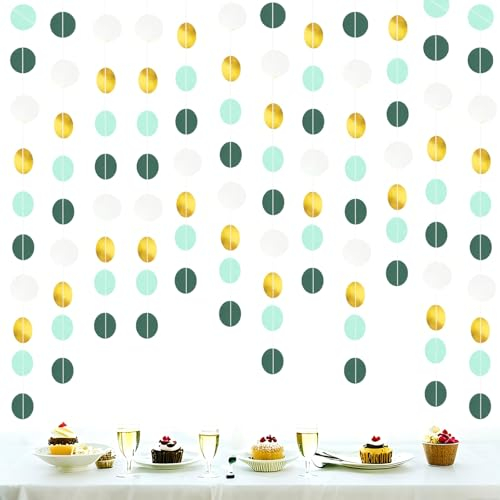 We Moment Zone 52 Ft Salbei Grün Cream und Gold Glitzer Papier Circle Dots Garland