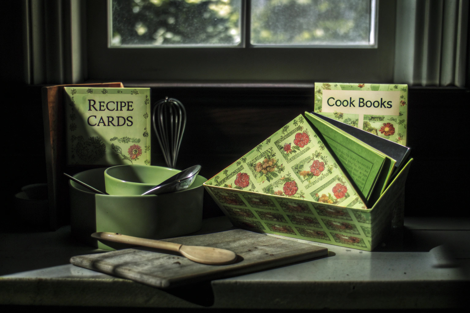 Rezeptorganisation mit Karten und Büchern