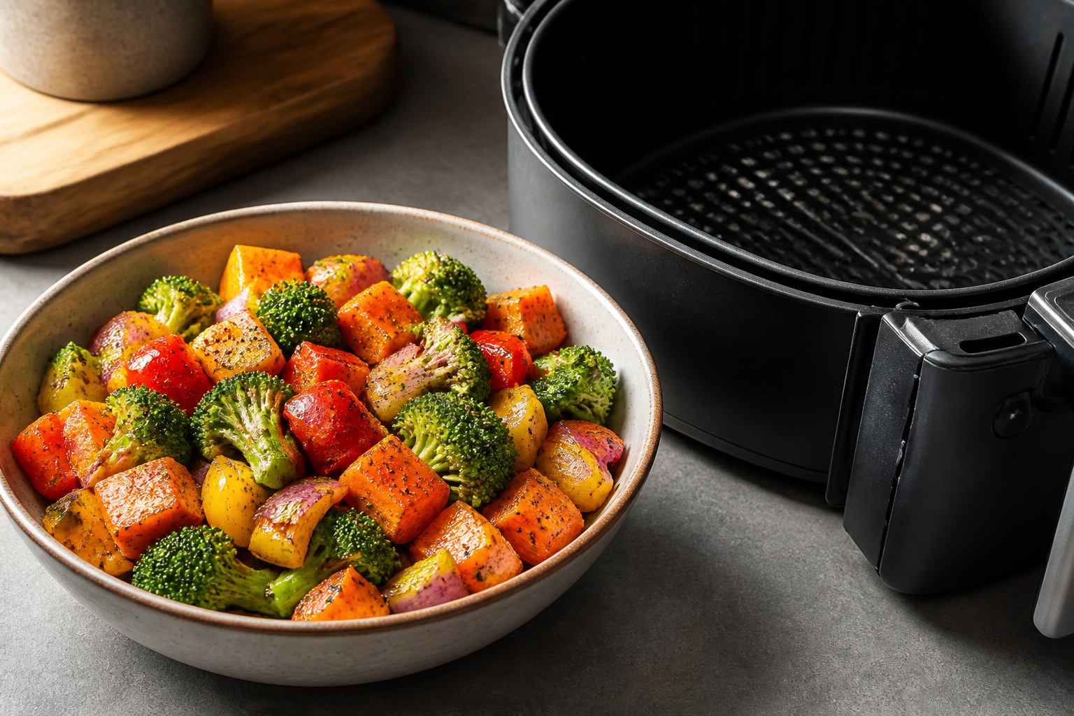 Gemüse mit wenig Öl für den Airfryer vorbereiten