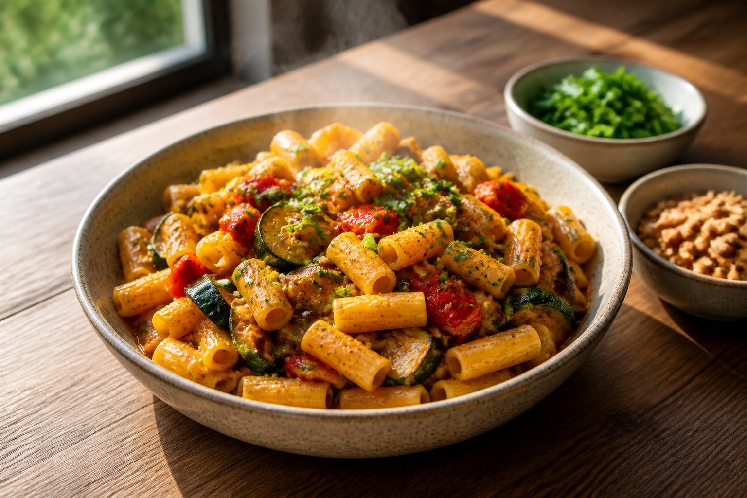 One-Pot-Gericht mit Toppings servieren
