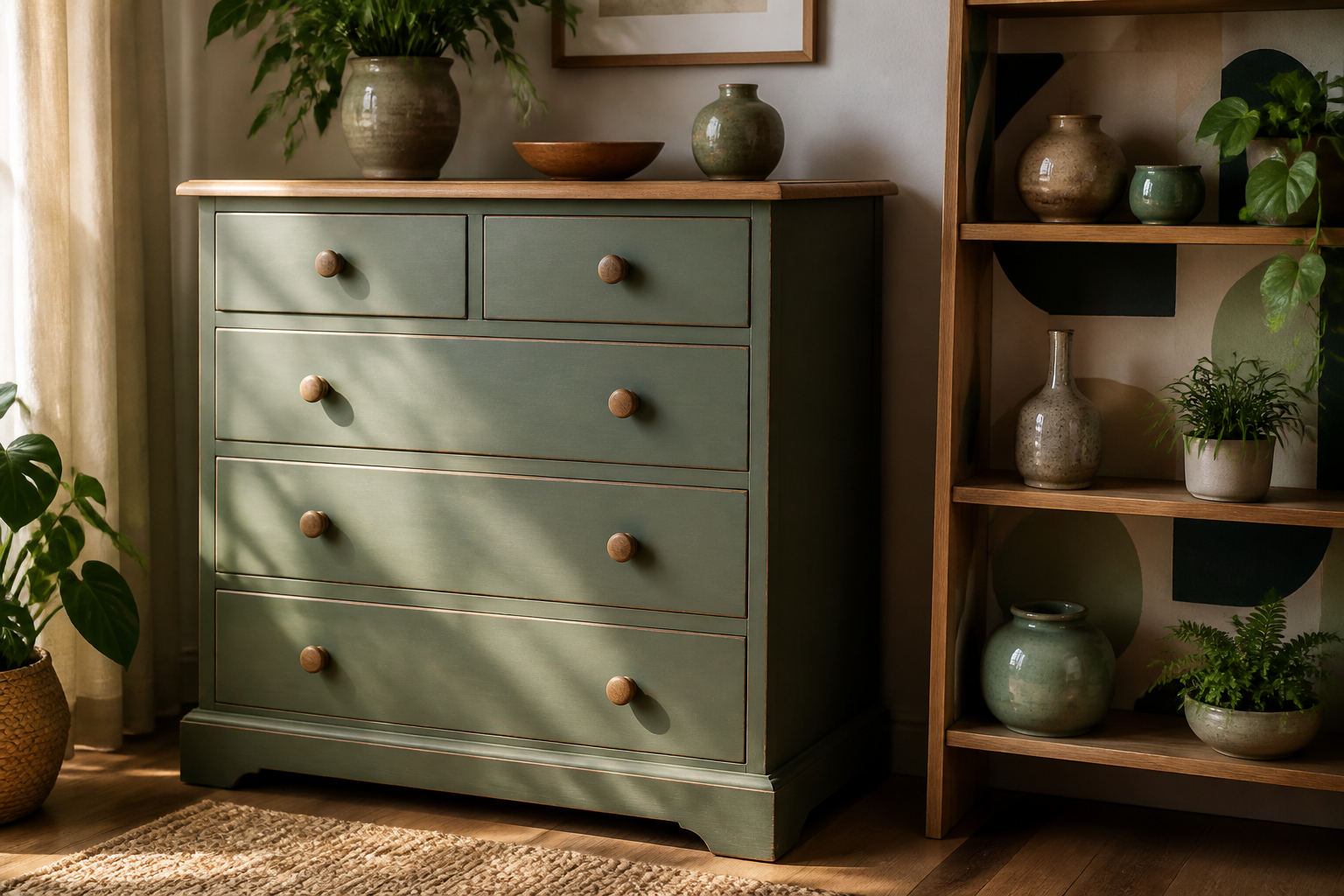 Upcycling Möbel mit grüner Möbelfolie im Wohnbereich