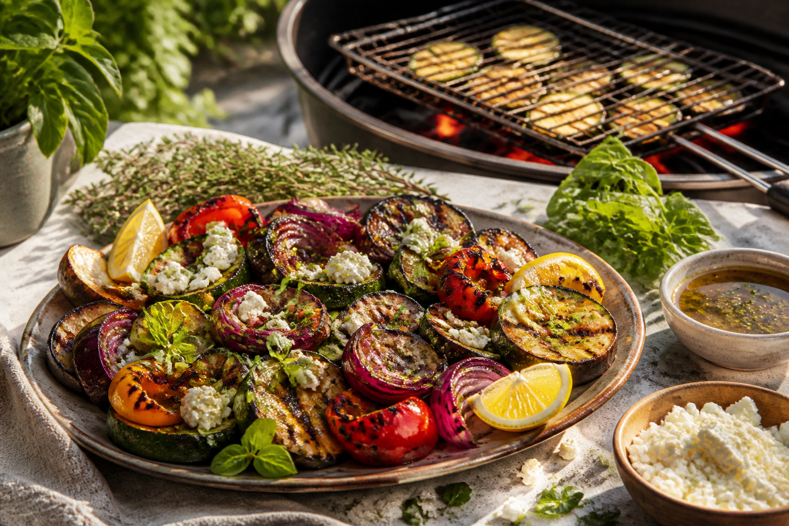 Fertiges Grillgemüse mit Röstaromen und Kräutern
