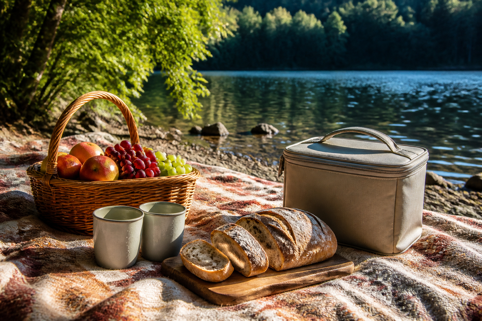 Picknickkorb für zwei Personen am See