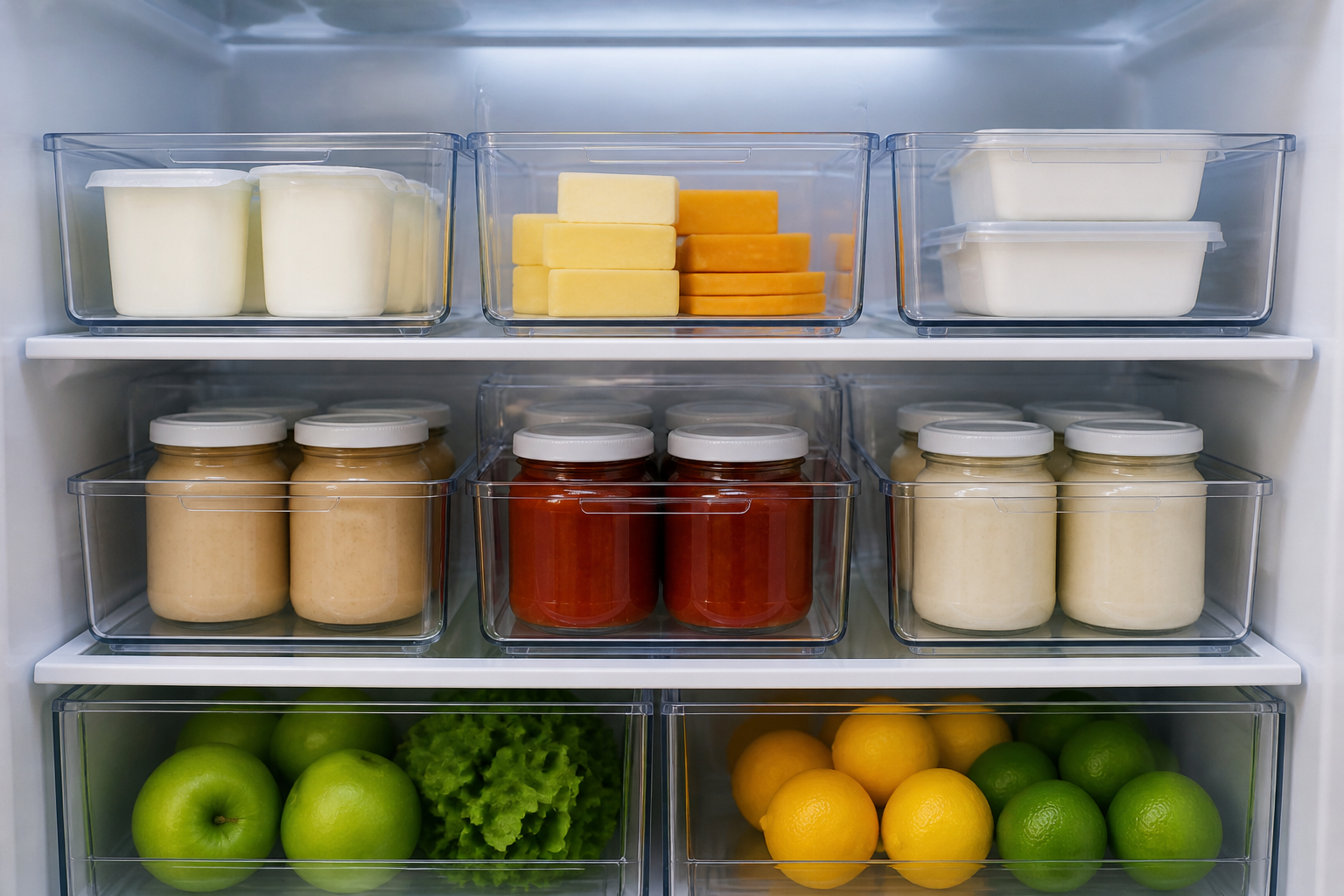 Ordnung im Kühlschrank mit transparenten Organizerboxen