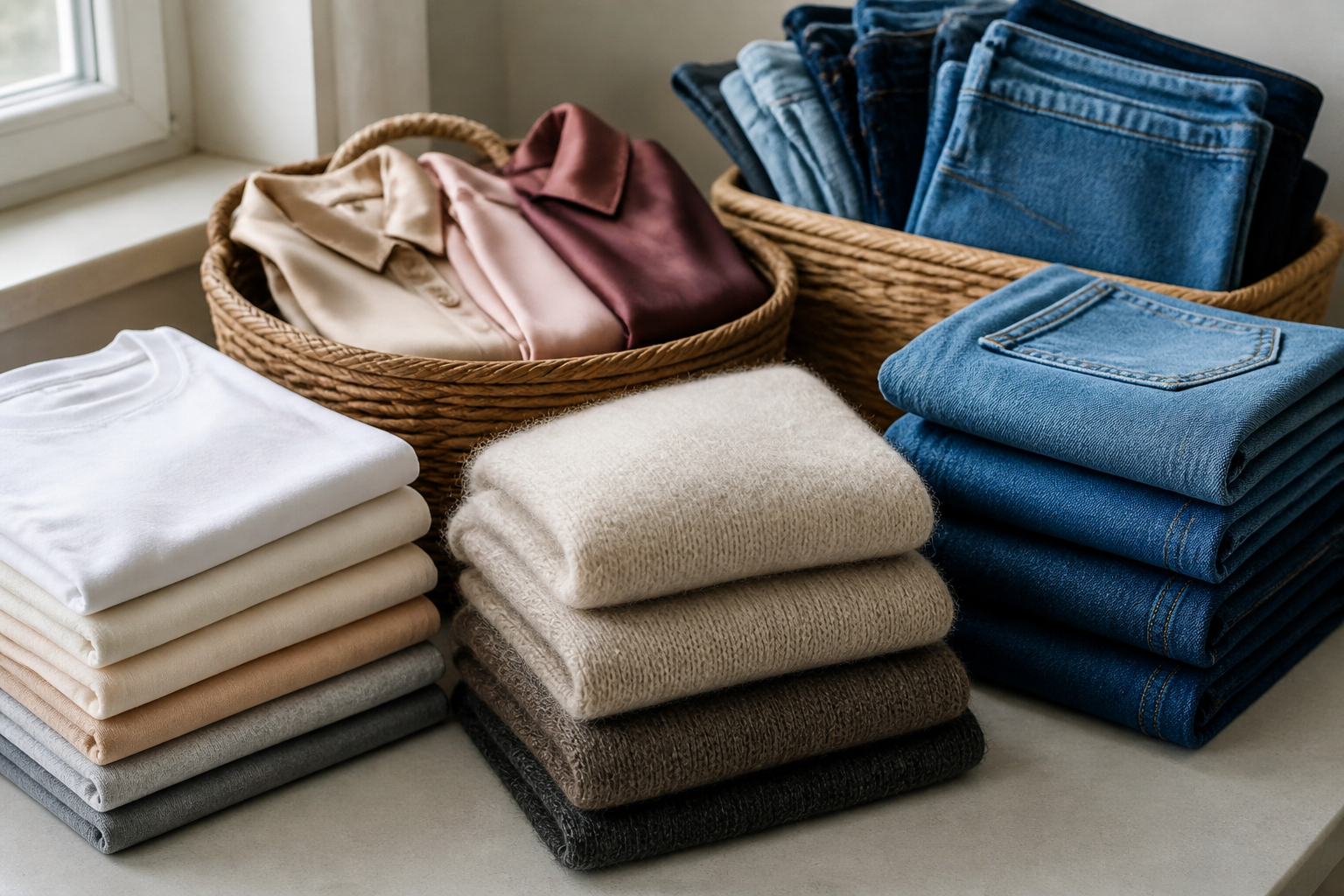 Kleidung nach Farben und Materialien zum Waschen sortieren