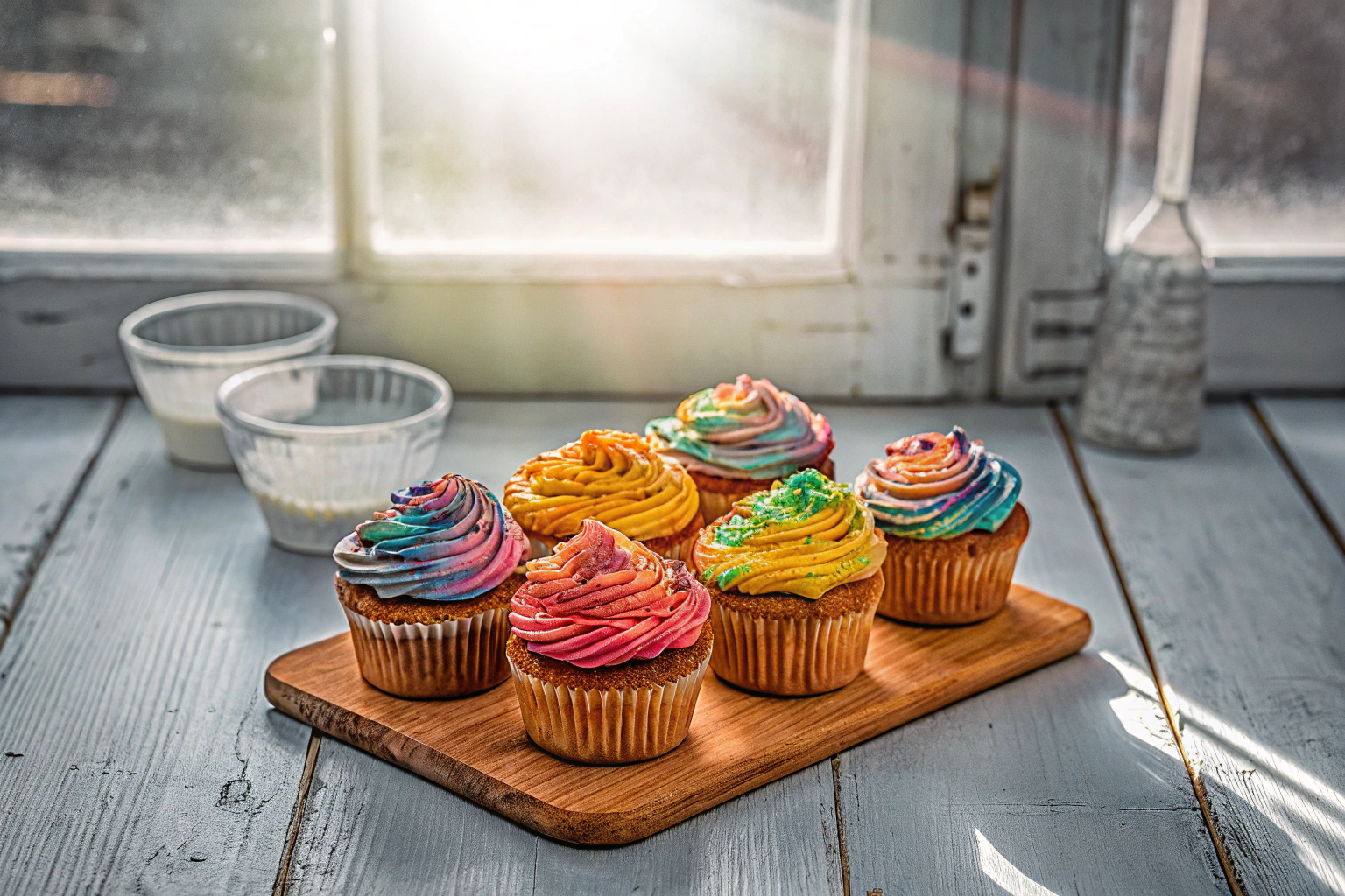 Bunte Cupcakes mit Lebensmittelfarbe