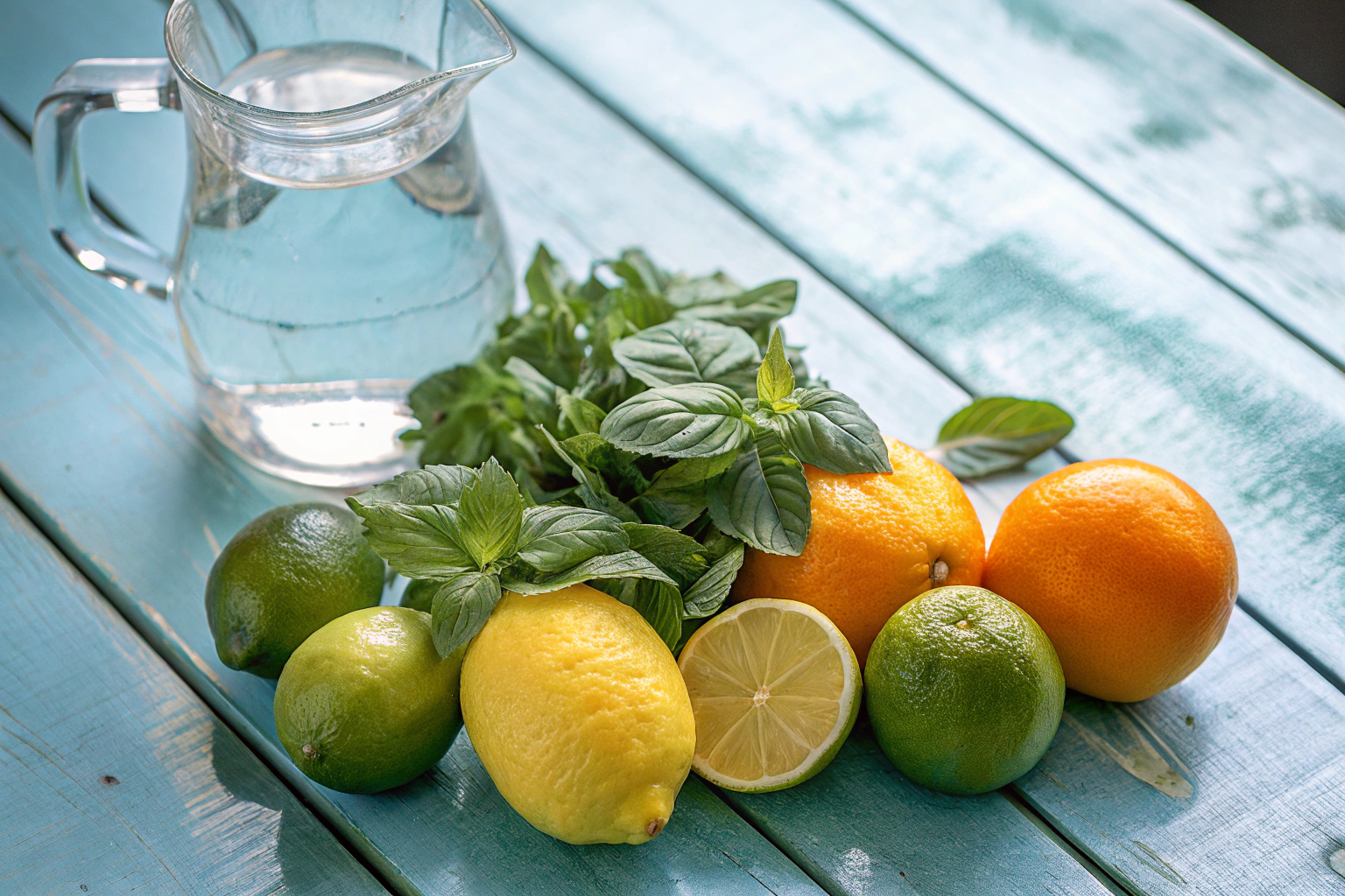 Frische Früchte und Kräuter für Limonade