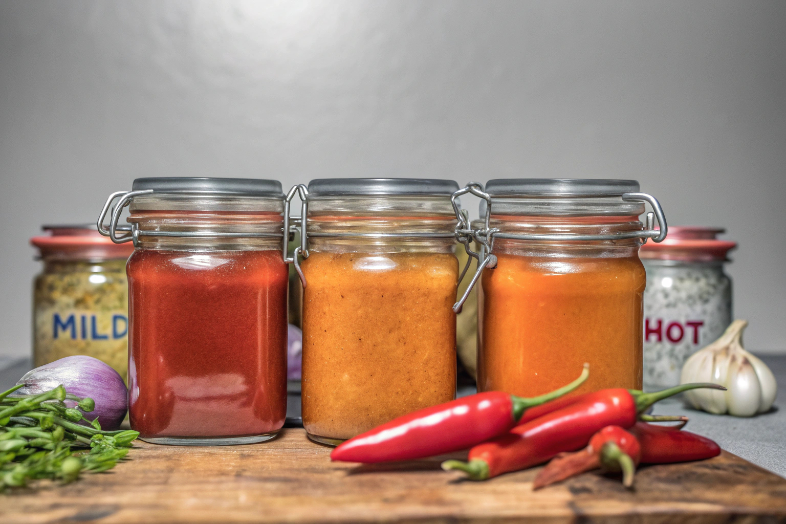 Selbstgemachte Chilipaste in Gläsern