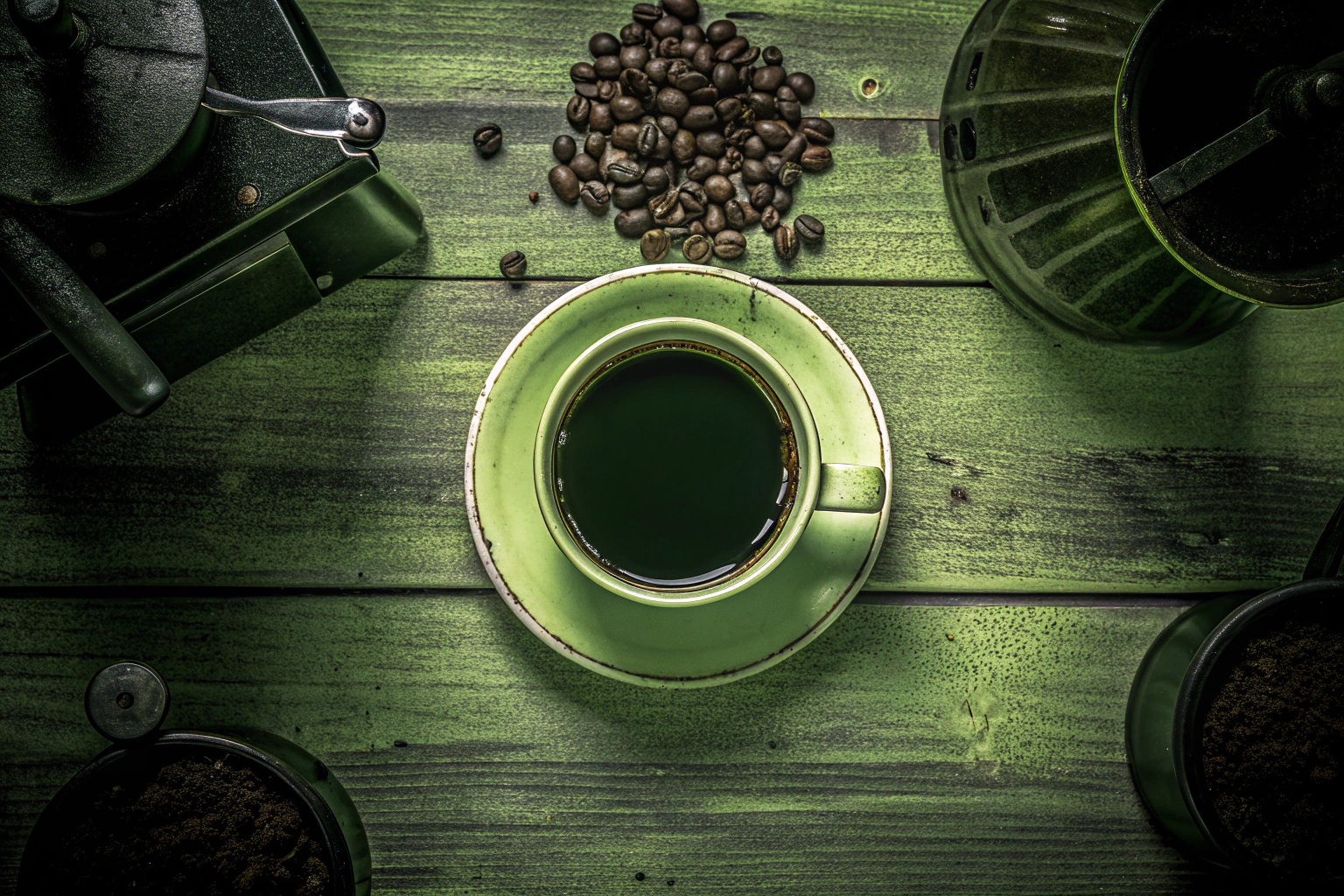 Kaffeebohnen und Kaffeemaschinen