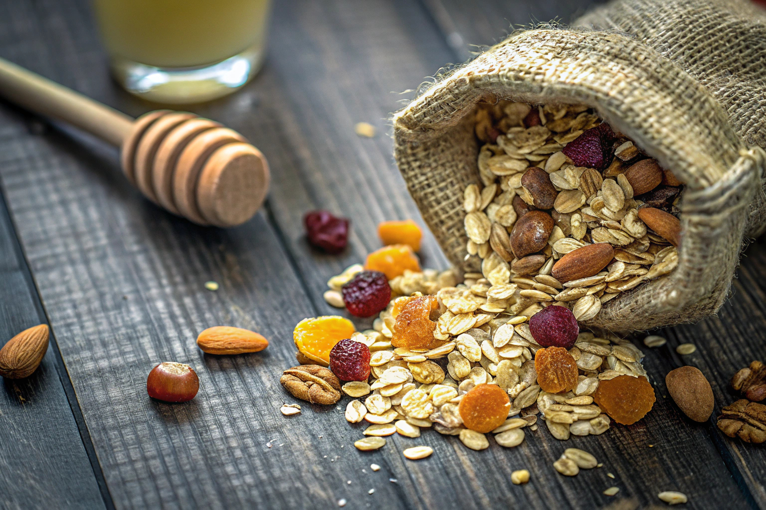 Müsli-Zutaten auf einem Tisch