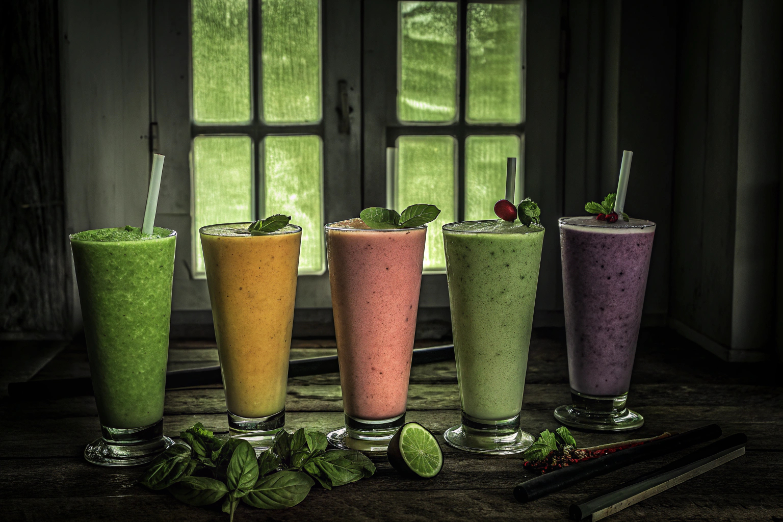 Bunte Smoothie Gläser