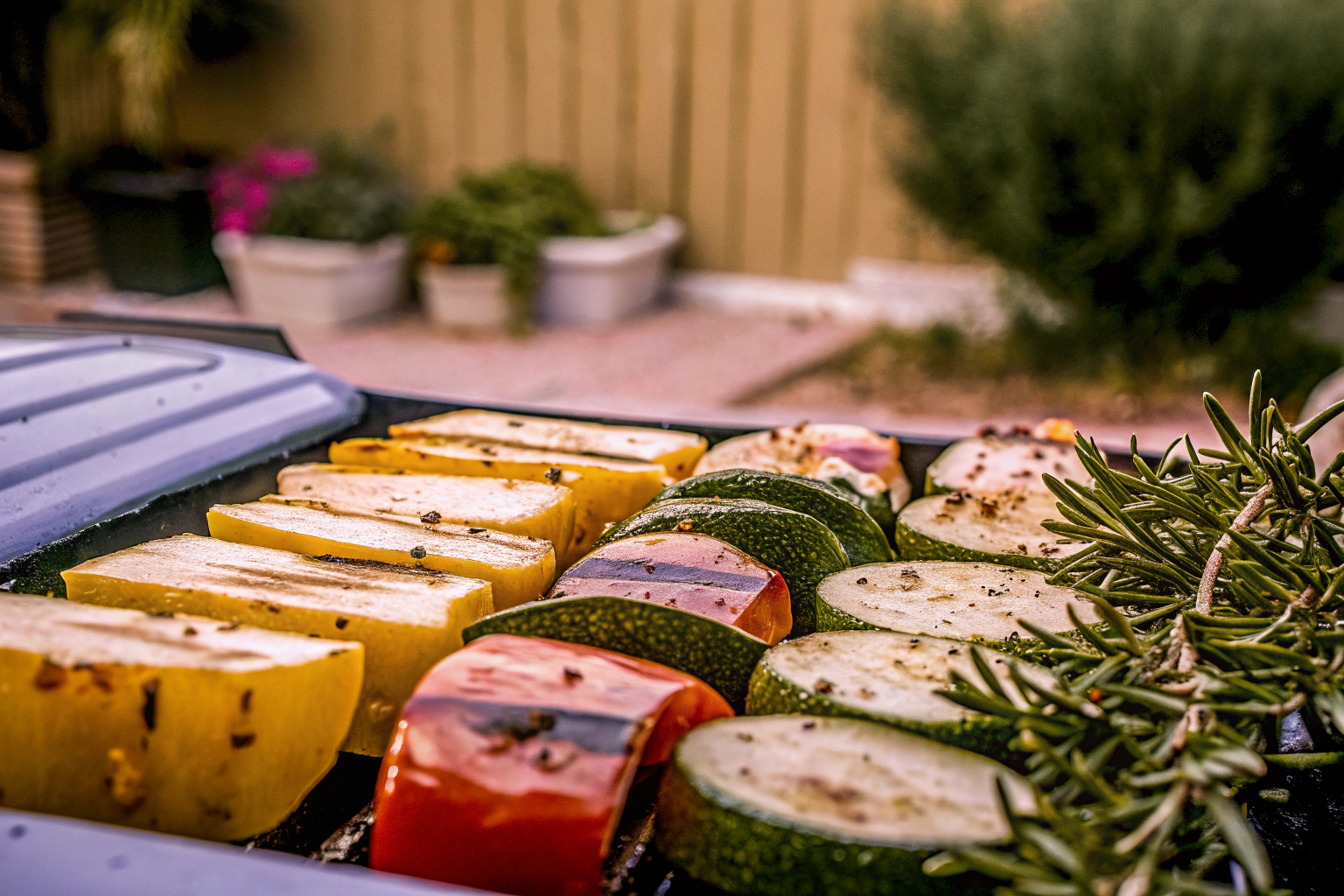 Vegane Grillzutaten auf einem Grill