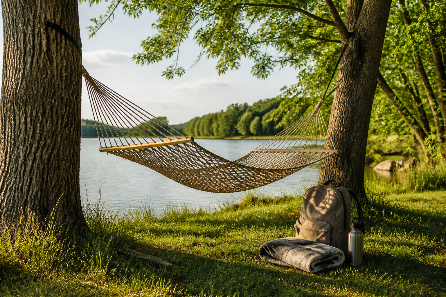 Mikroabenteuer mit großer Hängematte und Picknick