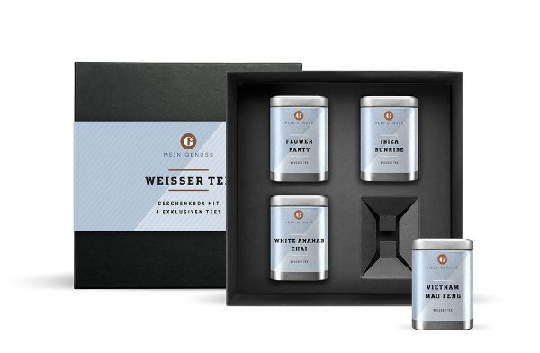 Weißer Tee Geschenkbox mit 4 Dosen