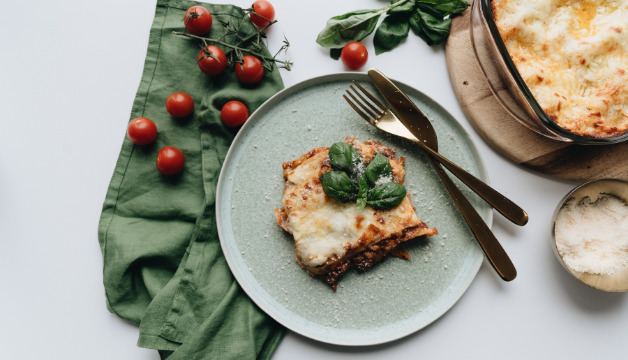 Lasagne mit Basilikum gerebelt