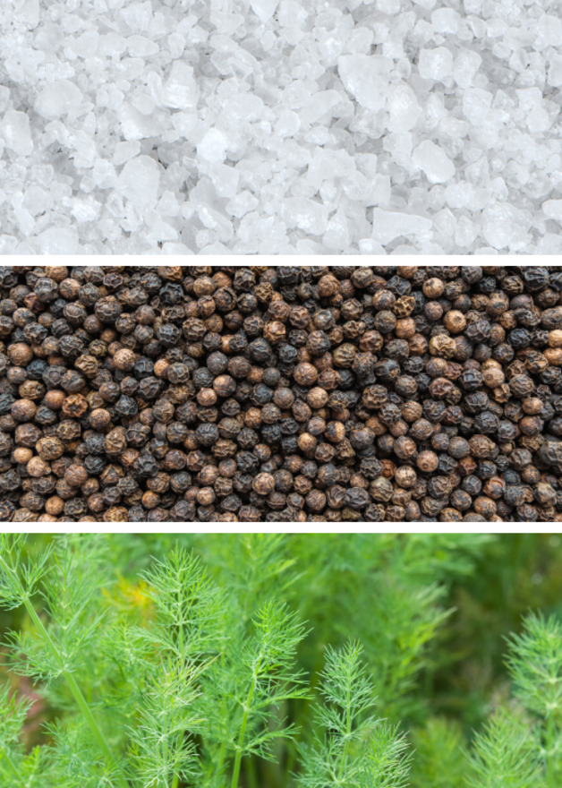 Salz, Pfeffer und Dill Salz, Pfeffer und Dill