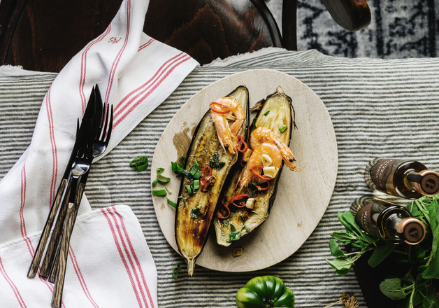 Marinierte Auberginen mit Garnelen