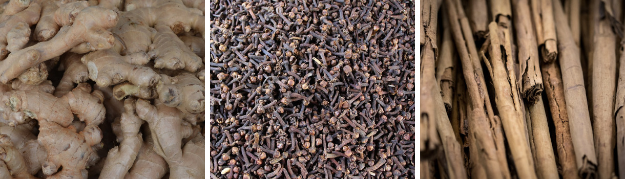 Ingwer, Zimt und Nelken für Wintertee